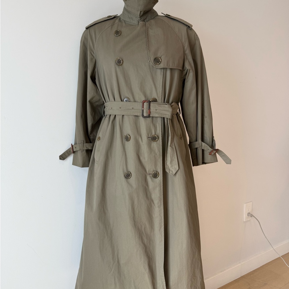 Burberry Olive Double-Breasted Trench Coat
